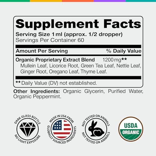 IQ Biology Organic Mullein Drops - Lung Support Supplement, 2 oz