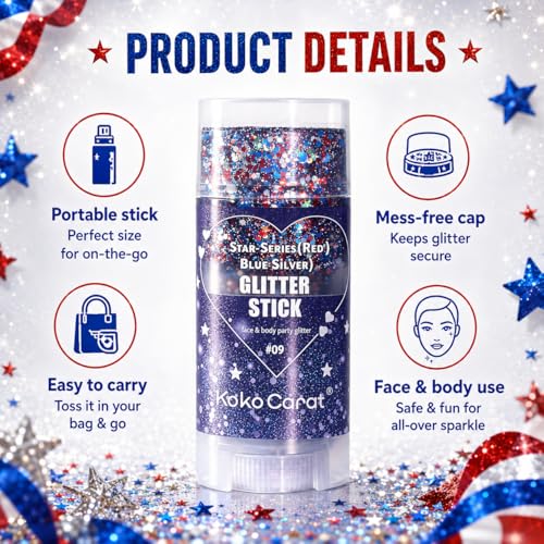 Red White Blue Glitter Stick for Face & Body