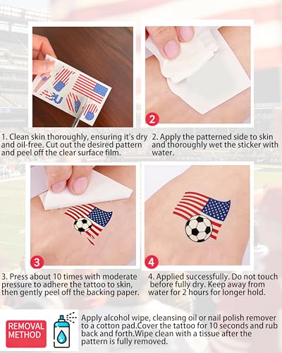 HERSAUL USA Flag Temporary Tattoos for Soccer Fans, 30 Pack - Easy Application for Match Day Celebrations