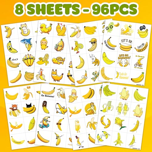 Banana Temporary Tattoos 96PCS - 8 Sheets Fruit Stickers