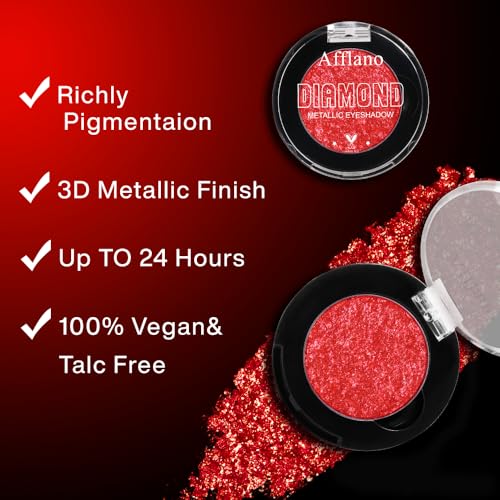 Afflano Red Glitter Eyeshadow - Diamond Metallic Pigmented