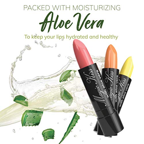 Magic Kiss Pack of 12 Color Changing Aloe Vera Lipstick Set Made in USA (Colors of Aloha 01)