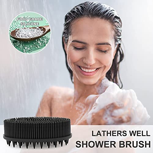 Upgrade Body Scrubber and Hair Shampoo Brush, All in One, Premium Silicone Loofah, Exfoliating Body Brush, Shower Scrubber for Body, Scalp Massager for Women, Men, Pet (1PC Black)