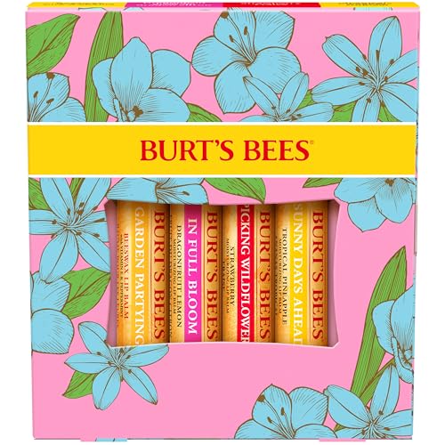 Burt's Bees Gifts Ideas - In Full Bloom Lip Balm Set, Original Beeswax, Dragonfruit Lemon, Tropical Pineapple & Strawberry, Natural Origin Lip Treatment, 4 Tubes, 0.15 oz.