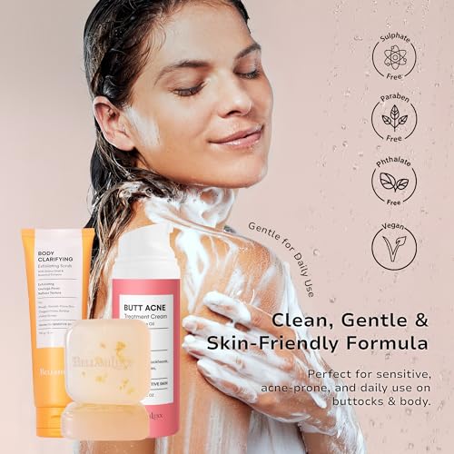 3-Step Butt Acne Clearing Routine: Cleanser Soap + Body Acne Scrub + Clearing Lotion for Breakouts on Butt, Thighs, Back, Clogged Pores & Rough Buttocks ? Exfoliate, Cleanse & Smooth