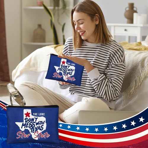 Landical 6 Sets Texas Souvenir Gifts Include 6 Pcs Texas Cosmetic Bag and 6 Pcs Metal Keychain for Women Traveler Christmas Party Gifts