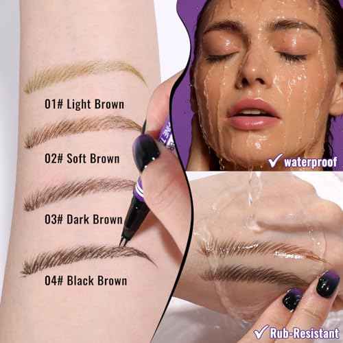 UCANBE Eyebrow Pen, Dual-Curved Eyebrow Pencils for Women, 2-in-1 Brow Pencil with 2-Fork-Tip & Precise Brush-Tip for Natural Hair-Like Brows, Waterproof Microblading Brow Pen Last 24Hrs(Black Brown)