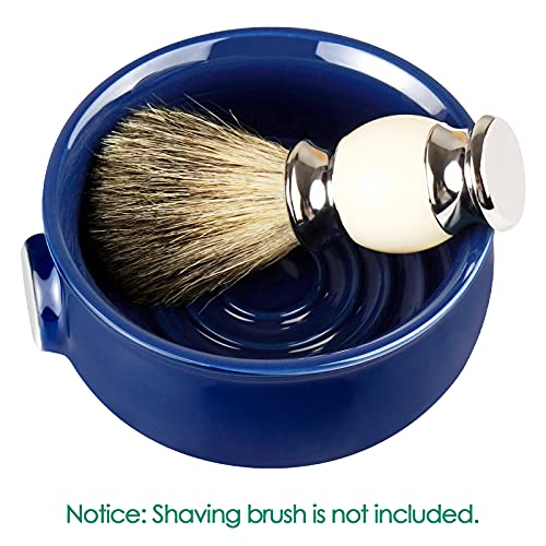 Linkidea Ceramic Shaving Soap Bowl with Non-Slip Handle, Wide Mouth, Large Capacity, Easier to Lather Ridges, Wet Razor Shave Cream Bowl for Men, Royalblue