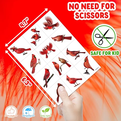 96 Red Cardinal Temporary Tattoos for Kids & Adults