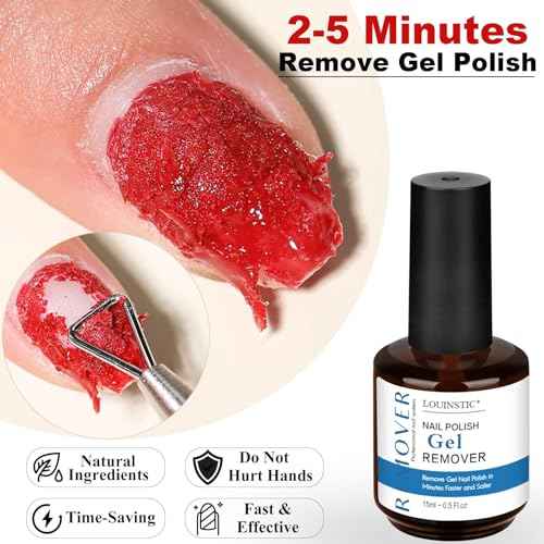 LOUINSTIC Nail Polish Remover & Liquid Latex Kit ? Low-Irritation Gel Remover & Skin-Protective Barrier, Fast 2?5 Minute Gel Removal, Natural Formula, No Foil Needed, 15 ml with Manicure Tools