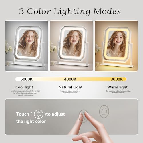 Lighted Makeup Mirror with 10x Magnifying Mirror, 3 Color Modes
