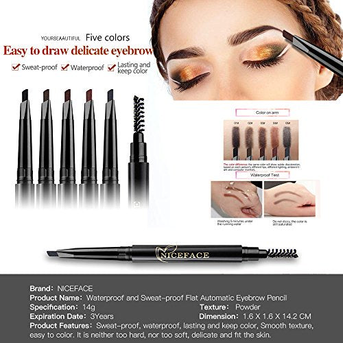 Niceface Eyebrow Pencil Gray #5 Double-Ended Precision Waterproof, Cruelty-Free