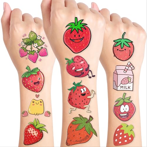 96-Piece Strawberry Temporary Tattoos for Kids Birthday Party