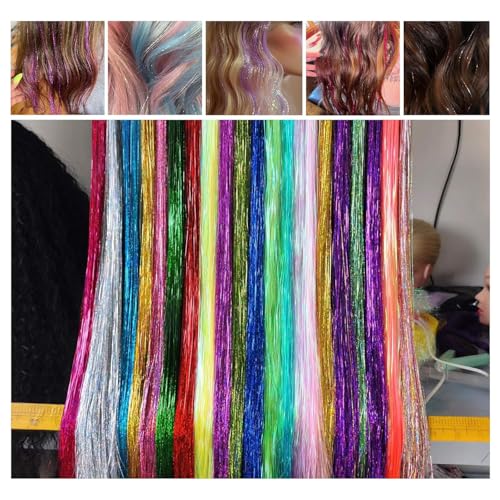 Glitter Hair Tinsel Extensions 1800 Strands 48 Inch Purple