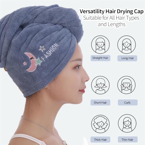 GiftPlus 2 Pack Microfiber Hair Towel Wrap for Women - Super Absorbent Fast Drying Turbans for Long, Thick, Curly Hair - Anti Frizz Hair Turban - Blue&Yellow Hair Drying Towel Wrap for Long Hair