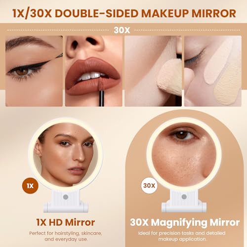 1X/30X Magnifying Makeup Mirror with Light, Rechargeable