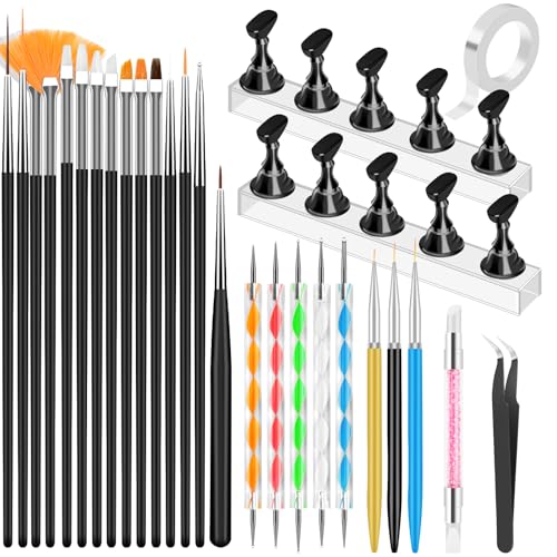 YOOVR Nail Art Tools Set - 15 Brushes, Dotting Tools, Magnetic Stands