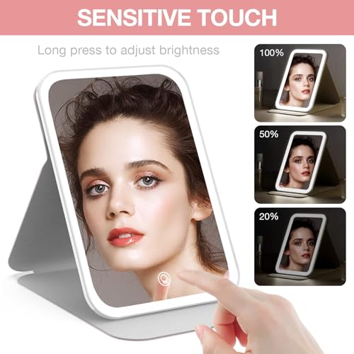 Kintion LED Travel Makeup Mirror, 60 Lights, 3-Color Dimmable