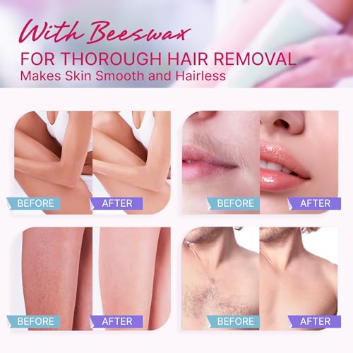 Wax Strips Hair Removal: 60 Body Waxing Strips Dual Sides & 4 Calming Oil Wipes for Women & Men - Brazilian Wax Kit At Home for Face, Legs, Arms, Chest, Bikini - Hypoallergenic for All Skin