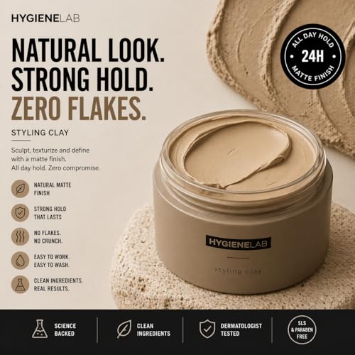 HygieneLab Men's Hair Clay - Strong Hold Matte Finish