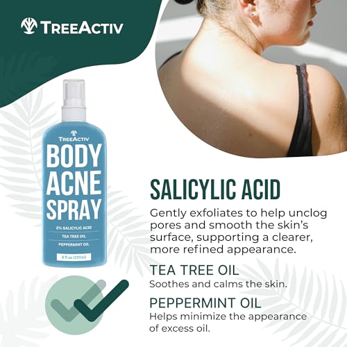 TreeActiv Body & Back Acne Spray, Original Formula, 8 fl oz, 2% Salicylic Acid, Helps Clear Cystic & Body Acne on Chest, Shoulders & More, For Teens & Adults