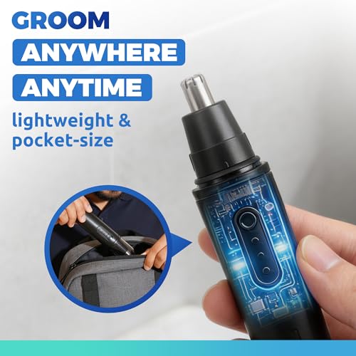Lysandra Nose Hair Trimmer for Men: Painless Ear Hair Trimmer with 5 Month Battery Life ? Electric Nose Hair Remover Featuring an Easy to Clean Detachable Head, Black