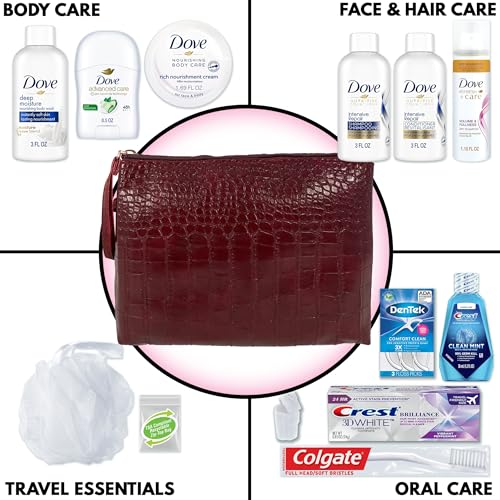 Women's 14-Piece Travel Kit with Dove Products, Burgundy Bag, TSA Compliant