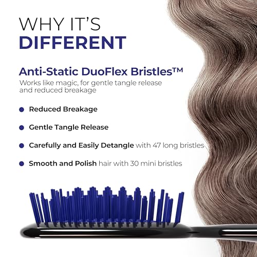 FHI Heat UNbrush Detangling Brush for Pain-Free Brushing on All Wet or Dry Hair Types — Durable DuoFlex Anti-Static Bristles, Lightweight Handle, Vented Hair Brush, Galaxy Blue