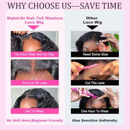 7x5 Deep Wave Lace Front Wigs Human Hair Drawstring Wear and Go Glueless Wigs Human Hair Pre Plucked Pre Cut 200 Density Curly Lace Front Wig for Women Beginner Friendly Glueless Deep Wave Wig 18 Inch