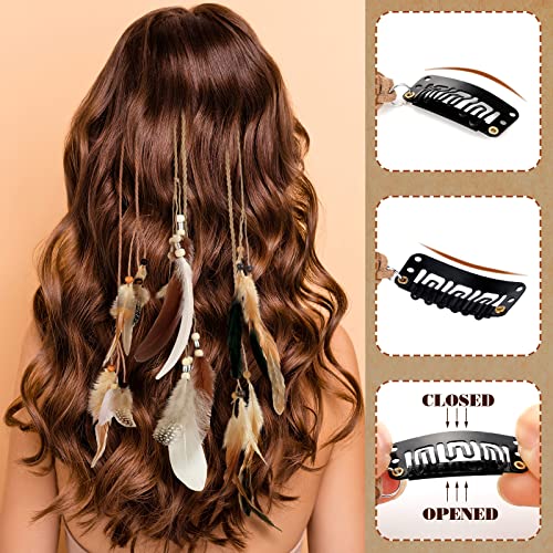 12 Pcs Feather Hair Clips with Comb - Boho Braided Beads