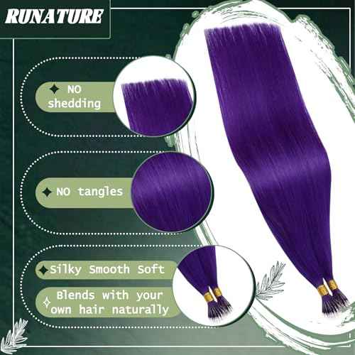 RUNATURE Nano Extensions Real Human Hair Purple Hair Extensions 16 Inch Nano Ring Hair Extensions Remy Real Hair Extension Nano Bead For Party 50g 50s