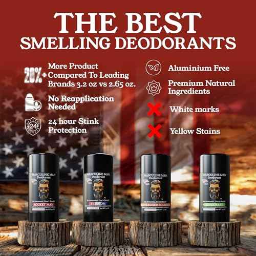 Deodorant for Men - Aluminum Free Mens Deodorant - Travel Size Natural Deodorants - Sweat Protection for Underarm - Stain-Free Stick Deodorants - Made in USA, 3.2oz (Pack of 4, The Box)