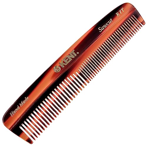 Kent R7T Fine and Wide Tooth Hair Comb, Pocket Comb for Men, Best Beard and Mustache Comb for Everyday Grooming and Styling, Handmade Sawcut and Polished, Made in England