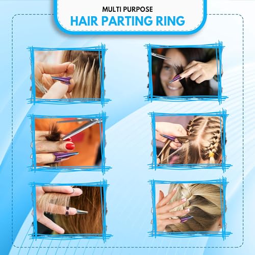 Beauty & Crafts 2PC Pro Hair Parting & Sectioning Rings-Stainless Steel Finger Tool for Precise Hair Styling and Extension Installations - Inculde Straight &Curved Ring with Box (Multi Rainbow)