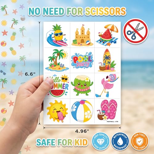 96 Summer Temporary Tattoos for Kids | Beach & Tropical Designs