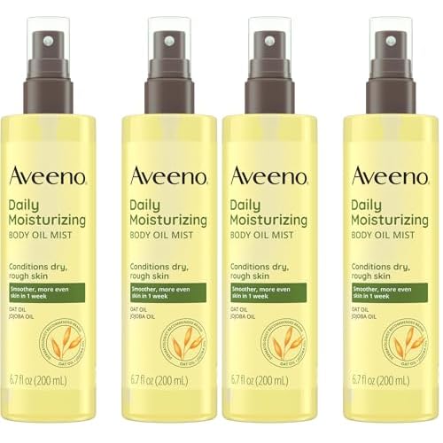 Aveeno Daily Moisturizing Body Oil Mist with Oat & Jojoba Oil for Dry Sensitive Skin,Nourishing Body Spray for Smoother Skin,Paraben-,Silicone- & Alcohol-Free,6.7 fl. oz,(Pack of 4)
