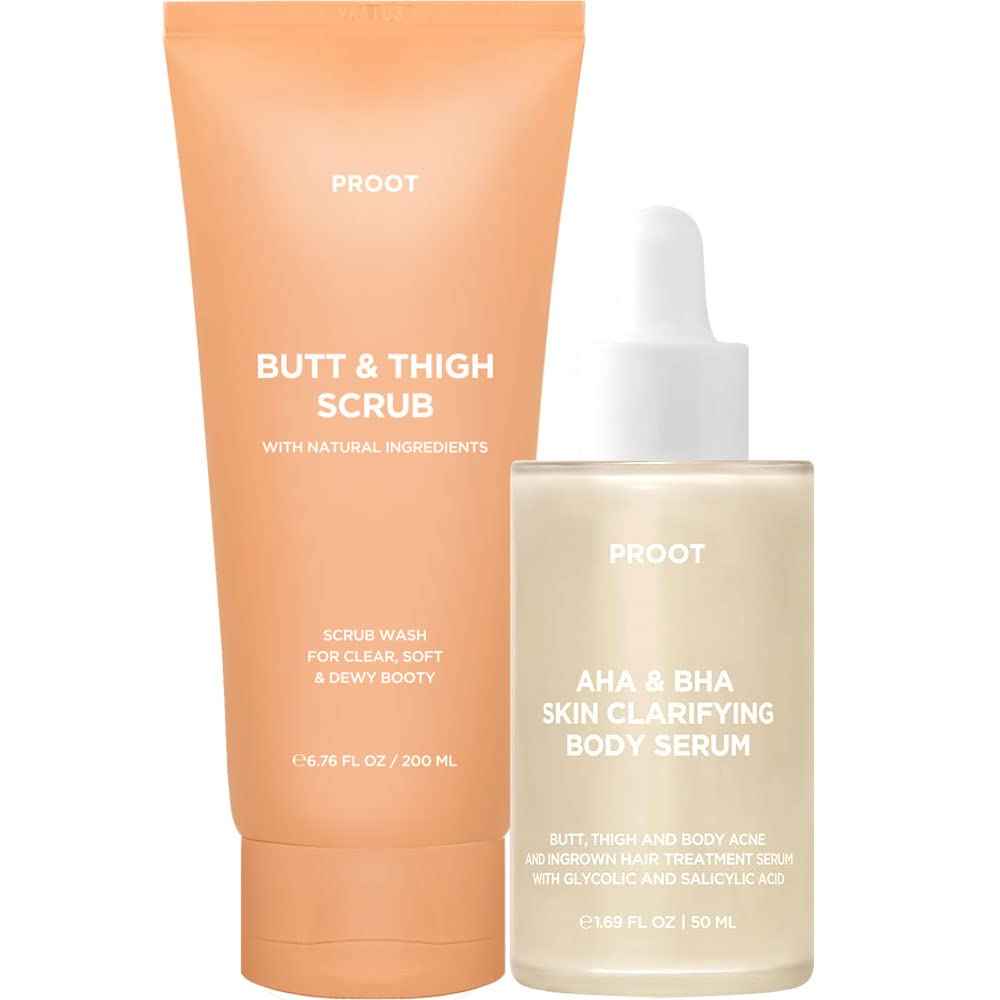 Butt Scrub Wash and Butt Acne & Ingrown Hair Treatment Serum | AHA & BHA Butt Acne and Ingrown Hair Treatment For Bikini Area | Get rid of Butt Acne, Ingrown Hair, Back Acne, Strawberry Legs