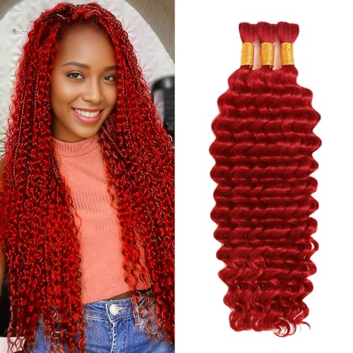 Red Boho Braiding Hair - 28 Inch Brazilian Deep Wave Bulk