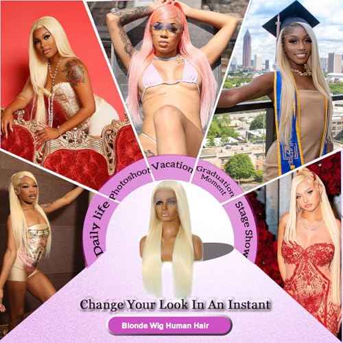 32 Inch 613 13x6 Lace Front Wigs Human Hair Straight Blonde Wig 180% Density 613 Lace Front Wig Human Hair for Women, Pre Plucked, Minimal Shedding, Soft Texture, Natural Look for Daily Wear