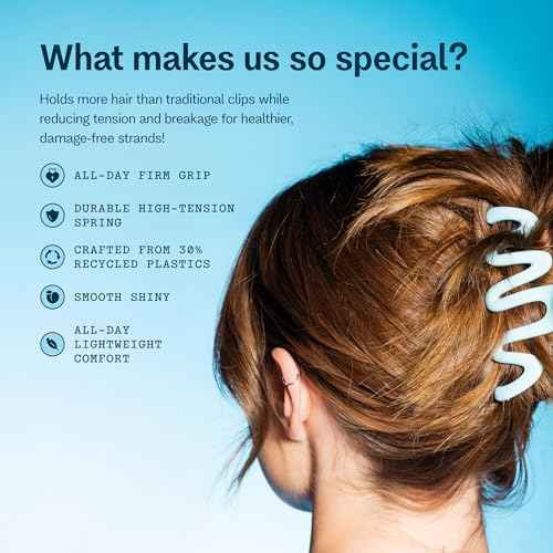Gimme Beauty Medium Hair Trend Alert Twists & Buns - Break-Resistant, Recycled Plastic Clip - Non-Slip, Firm Hold Clip for All Hair Types - Trendy Wave Design - Black/Blue