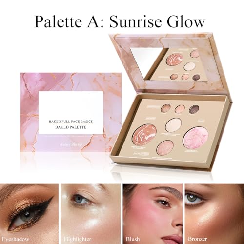 MOOMARTO All-in-One Baked Makeup Palette 3 Eyeshadows, 2 Highlighters, Blush & Bronzer - Travel Friendly 01