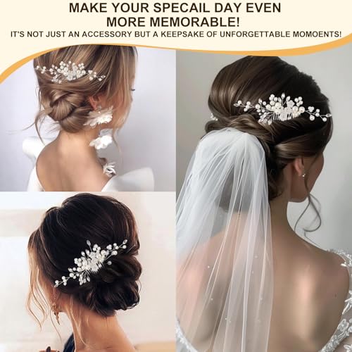 Bridal Hair Combs & Pins Set - 5PC Rhinestone Crystal Pearl Accessories