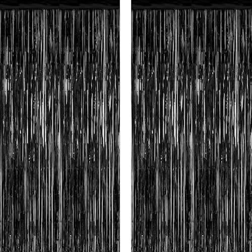 Black Foil Curtain Backdrop 2 Pack - 3.28 x 7.05 FT Party Decorations
