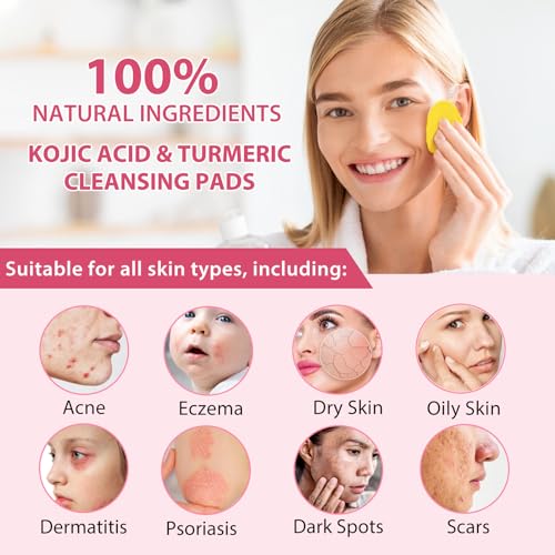 40 Pack Turmeric Kojic Acid Cleansing Pads with Vitamin C - Exfoliating Facial Wipes