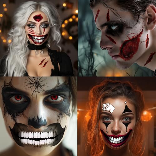 Halloween Face Tattoos - Skeleton Clown Zombie Makeup Kit