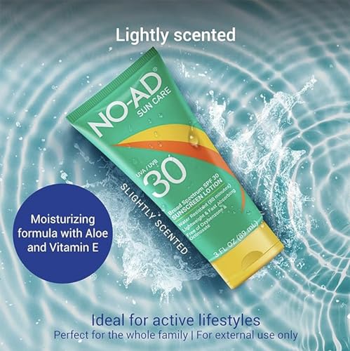 NO-AD SPF 30 Sunscreen Lotion | Broad Spectrum UVA/UVB Protection | Water Resistant | Octinoxate & Oxybenzone Free with moisturizing Vitamin E and Aloe 3oz