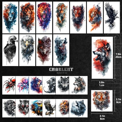Watercolor Wildlife Temporary Tattoos for Men, 25 Sheets