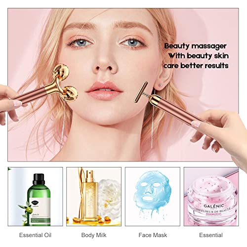 2-in-1 Electric Facial Massager Kit with 3D Roller & T-Shape