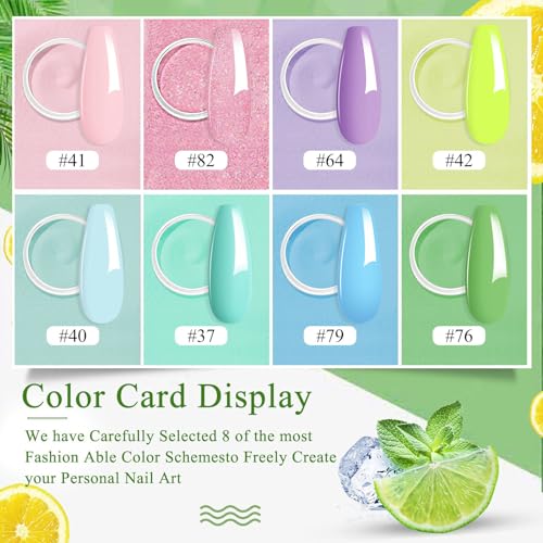 Honey Joy 8pcs/set Fine Dipping Powder Dip Kit Powder Nail Color System,Summer Light Pink Violet Yellow Purple Green Blue,Like Gel Polish Effect, Even & Smooth Finish (Dip-8pcs-05)