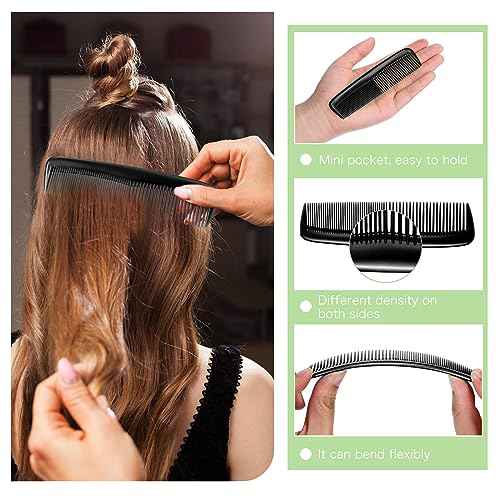 12 Pack Wet Small Hair Brush Combs Set, 6 Detangler Mini Brush Detangling Travel Hair Brush 6 Plastic Fine Wide Combs for Women Men Kids Toddler Girls Baby(Black)
